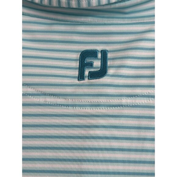 FootJoy FJ Golf Polo Shirt Men's XL Turquoise/ White Striped Golf Performance - Picture 8 of 9